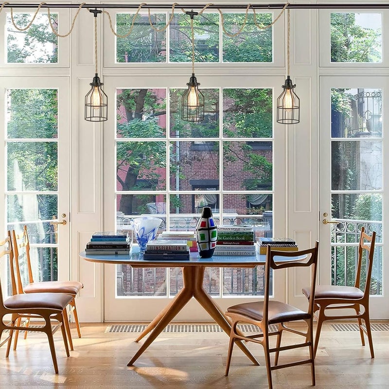 KENMI 3-Light Hanging Light with Plug in Cord,Plug in Pendant Light 22ft Hemp Rope Pendant Lighting Vintage 3-Light Hanging Lamp Fixtures for Kitchen Island Living Room Bedroom - Image 5